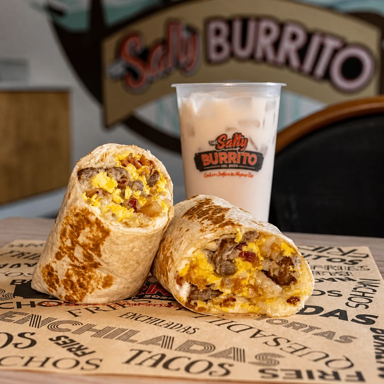 Freshly grilled Salty Burrito halves served at the counter