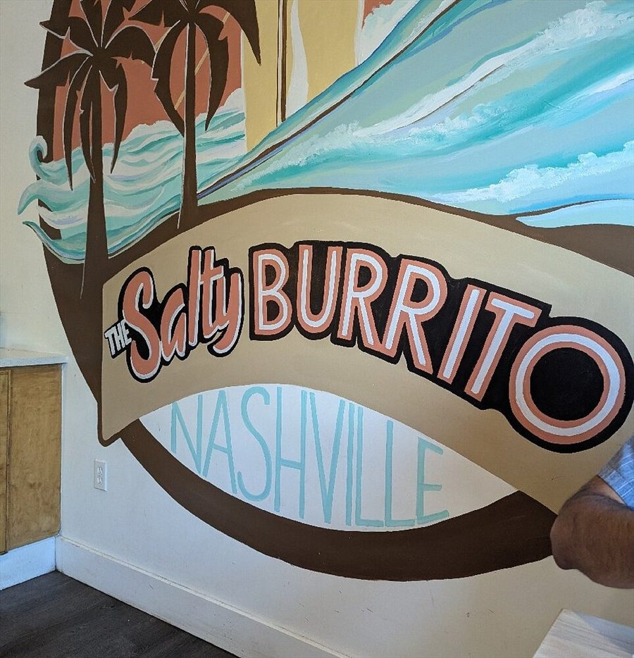 The Salty Burrito wall sign, inspired by Southern California